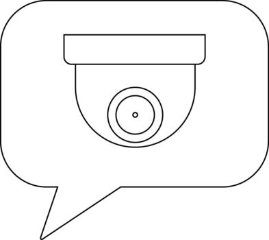 Minimalist line art of security camera inside speech bubble vector
