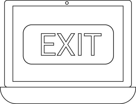Minimalist line art of laptop with exit button on screen vector