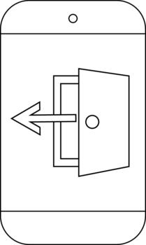 minimalista salida icono en teléfono inteligente pantalla en negro y blanco vector