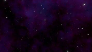 sömlös slinga animering av flygande genom en djup kosmisk Starfield fylld med lila nebulosa moln. atmosfärisk Plats bakgrund med interstellär dimma, lysande stjärnor och snabb hastighet effekt. 4k 60 fps video