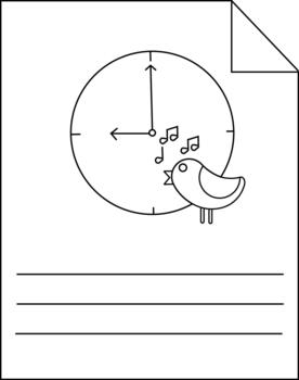 Minimalist line art of bird singing with clock background vector