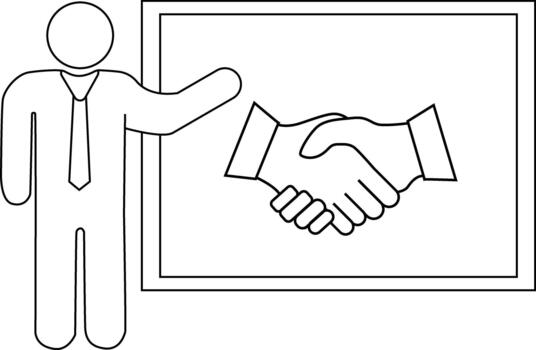 Simple line drawing of business presentation with handshake symbol vector