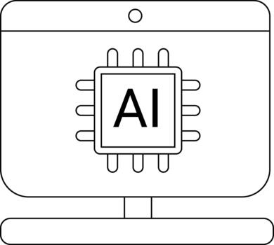 minimalista ai chip icono en computadora monitor pantalla vector