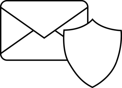 Minimalist line icon of email with security shield vector