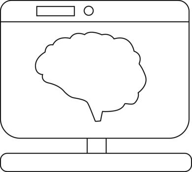 Outline of a Brain on Computer Monitor Symbolizing AI Technology vector