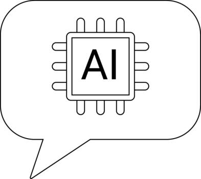 Minimalist AI Chip Icon in Speech Bubble Outline Design, AI vector