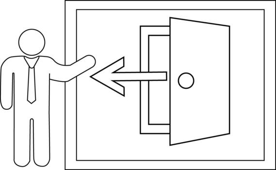 sencillo línea Arte de persona señalando a un salida firmar vector