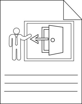 minimalista icono de persona señalando a salida puerta en documento vector