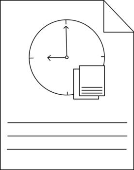 Minimalist line art of clock and documents on paper sheet vector