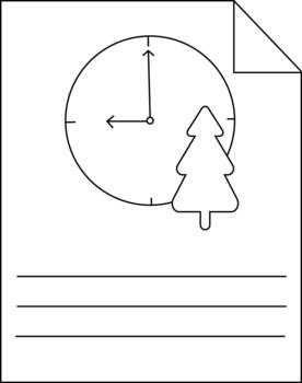 Minimalist line art of clock and tree on paper document vector