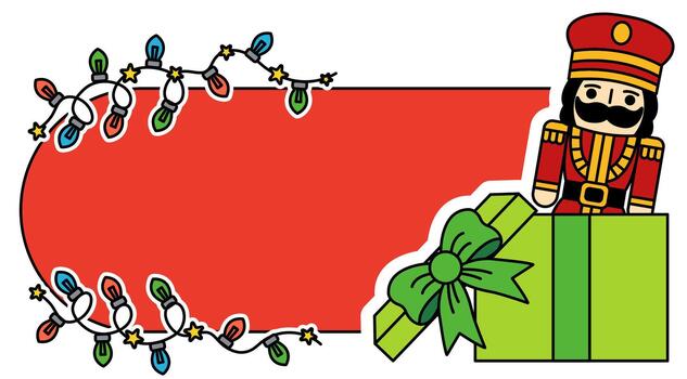 A red banner with a green box and Nutcracker vector