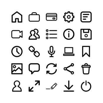 Essential web and app ui outline icons set for modern digital design projects and interfaces vector