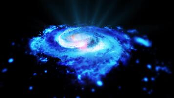un' luminosa blu spirale galassia ruota nel spazio, giocando con plasma energia e luce. voi può uso Questo animazione nel il tuo astrologico e cosmico progetti o come un' sfondo. video