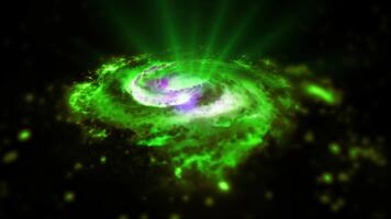 un' vivace verde spirale galassia ruota nel spazio, giocando con plasma energia e luce. voi può uso Questo animazione nel il tuo astrologico e cosmico progetti o come un' sfondo. video