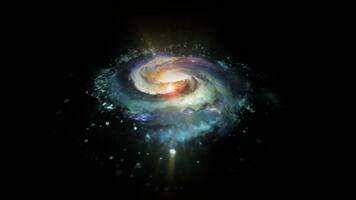un' leggero blu-giallo spirale galassia ruota nel spazio, giocando con plasma energia e luce. voi può uso Questo animazione nel il tuo astrologico e cosmico progetti o come un' sfondo. video