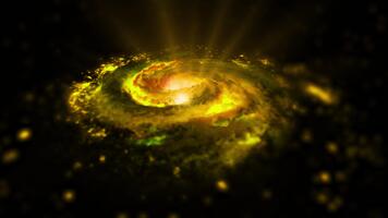 un' vibrante, d'oro spirale galassia ruota nel spazio, giocando con plasma energia e luce. voi può uso Questo animazione nel il tuo astrologico e cosmico progetti o come un' sfondo. video