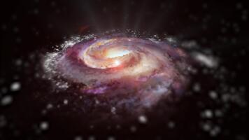 un' leggero rosa spirale galassia ruota nel spazio, giocando con plasma energia e luce. voi può uso Questo animazione nel il tuo astrologico e cosmico progetti o come un' sfondo. video