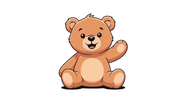 A cute and friendly brown teddy bear is sitting and waving its paw with a happy and welcoming expression on its face. vector