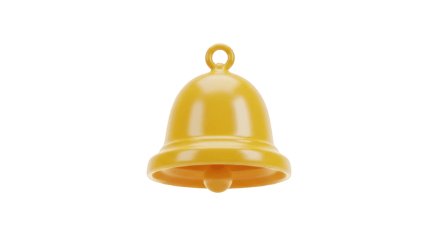 Shiny Yellow Bell with Hanging Loop isolated on a transparent background object notification png