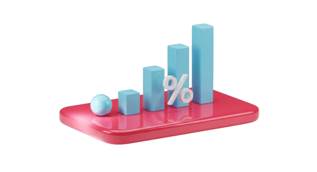 3 d bar Diagram med procentsats symbol och sfär isolerat på en transparent bakgrund Graf png