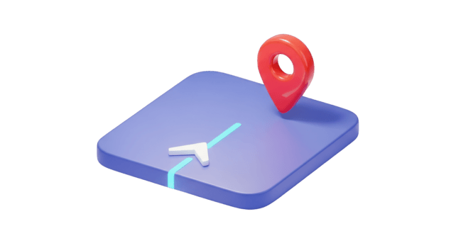 3 d carta geografica perno e navigazione freccia su viola superficie isolato su un' trasparente sfondo Posizione png