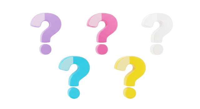 cinque colorato domanda votazione nel un' riga isolato su un' trasparente sfondo simbolo punteggiatura png