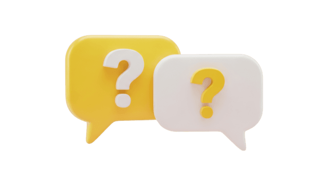 Yellow and white speech bubbles with question marks isolated on a transparent background communication png