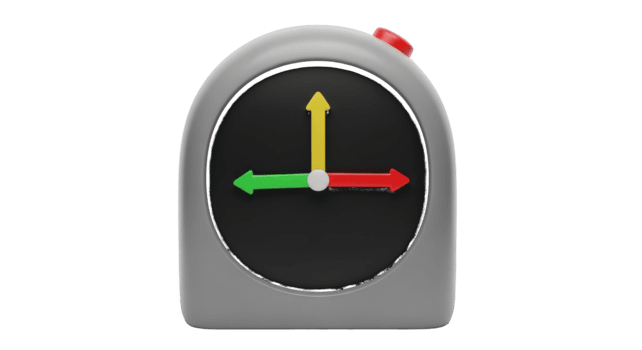 cinzento alarme relógio com vermelho botão e colorida mãos isolado em uma transparente fundo Tempo png