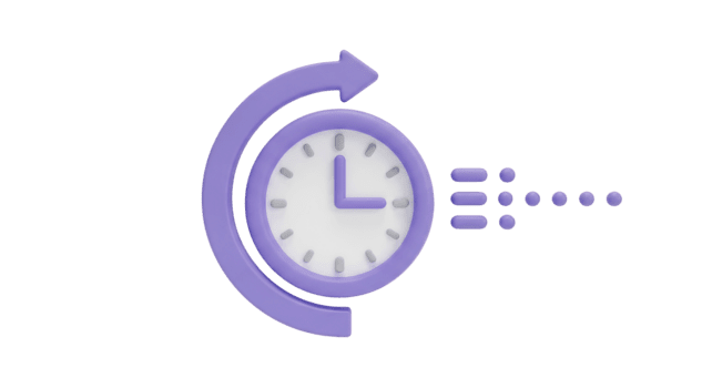 Purper klok met pijl en dots vertegenwoordigen tijd vooruitgang geïsoleerd Aan een transparant achtergrond png