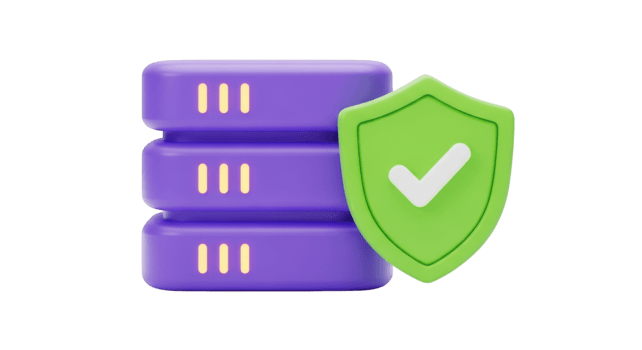 lila Server Stapel mit Grün Schild und Häkchen isoliert auf ein transparent Hintergrund Daten png