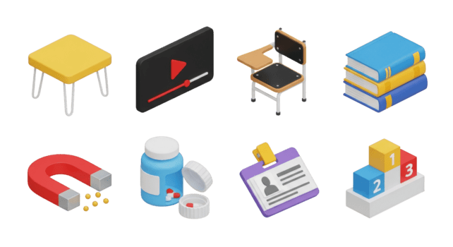 colegio y Ciencias objetos colección isométrica íconos aislado en un transparente antecedentes png