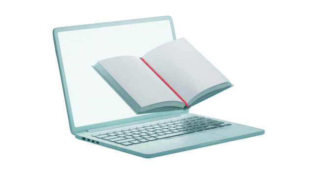 Aperto libro emergente a partire dal il computer portatile schermo isolato su un' trasparente sfondo computer png