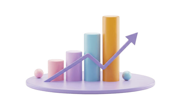 pastel bar gráfico con hacia arriba tendencias flecha aislado en un transparente antecedentes grafico Estadísticas png
