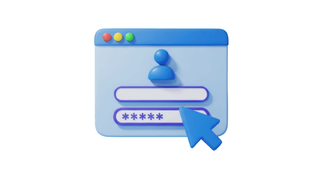 3 d logga in skärm med användare ikon och Lösenord fält isolerat på en transparent bakgrund dator png