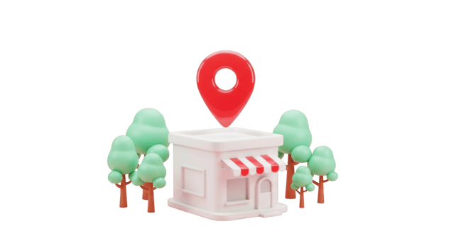 3 d storefront con Posizione perno e alberi isolato su un' trasparente sfondo negozio edificio png