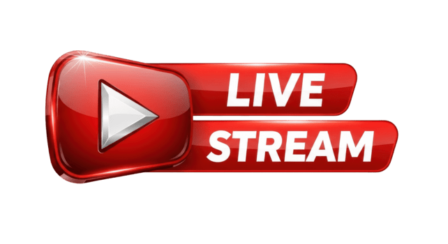 rosso giocare pulsante e vivere ruscello testo isolato su un' trasparente sfondo streaming 1 png