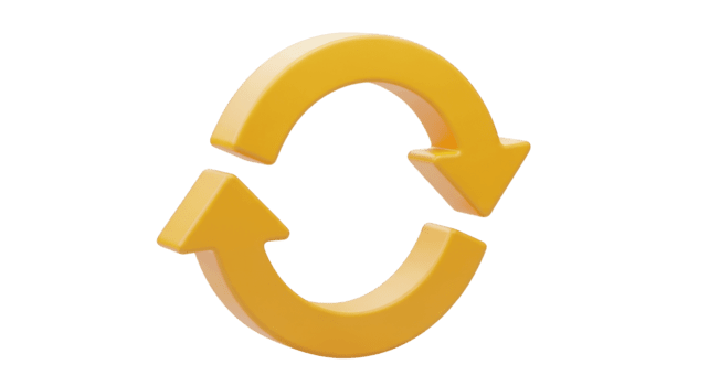 amarillo circular flechas símbolo 3 re hacer aislado en un transparente antecedentes ciclo actualizar png