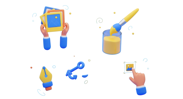 3 D graphic design tools and image editing elements isolated on a transparent background paintbrush png