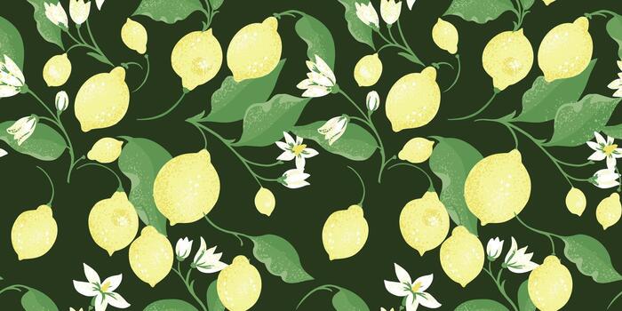 Lemon pattern with white flowers vector