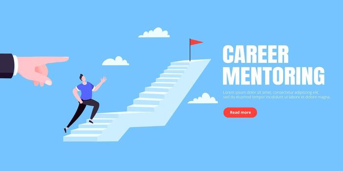 Success career ladder steps path challenge with business goal achievement flag objective on the top of vector