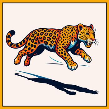 Running Leopard with Spotted Fur Leaping Forward, Wild Jungle Predator in Motion vector