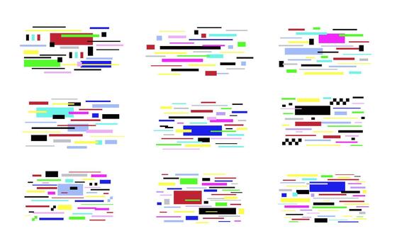 Error screen elements with glitch effect. Pixel distortion effect. TV pixel noise, error texture, error code, decay signal, monitor bugs. vector