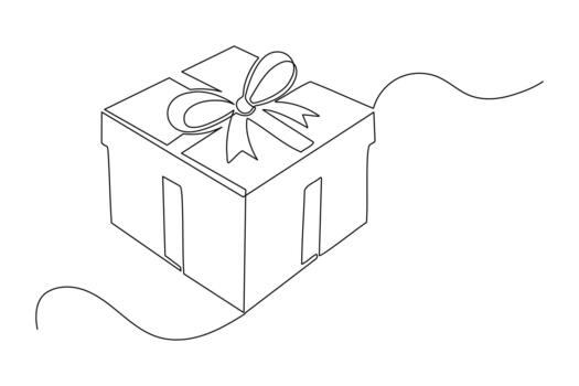 Minimalist present box continuous line drawing simple style outline vector