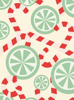 Festive Pattern with Citrus Slices and Candy Canes vector
