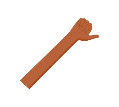 Flat cartoon black hand with bare skin showing one. Dark hand gesture raises one finger to count. Isolated arm signal points upward as number Essential for education, counting, or communication vector