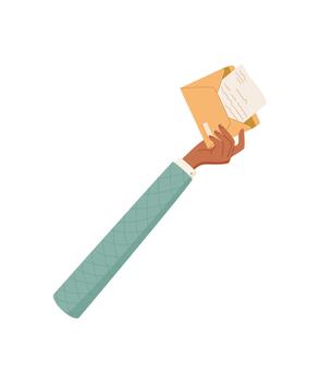 Flat hand hold feedback symbol. Hand presenting written message for communication. Feedback and review concept for customer opinion and satisfaction. Isolated modern visual, suitable business vector