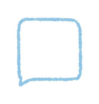 Hand drawn crayon speech balloon outline with organic sketch and round rectangle shape. Blue chat textbox and comment message for communication, graphic element in playful simple form. vector