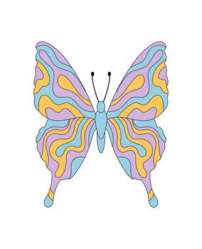 maravilloso retro mariposa con ondulado vistoso y psicodélico formas miedoso gráfico como un naturaleza símbolo y y2k maravilloso elemento para moderno, de moda diseño creativo proyectos vector
