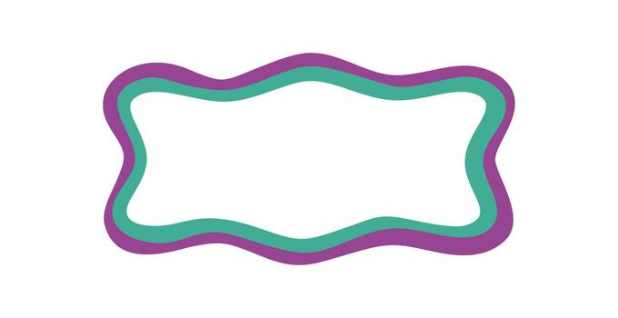 Groovy wavy rectangle outline border frame in purple and turquoise. Retro funky shape as y2k element with bold line and geometric background, modern aesthetic for creative projects. vector