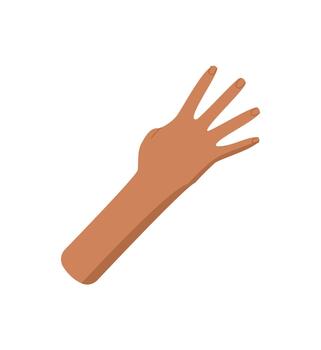 Flat style human hand showing number four with extended fingers sticker. Bare palm gesture with four fingers up. Isolated icon for count, math, and educational visuals. vector